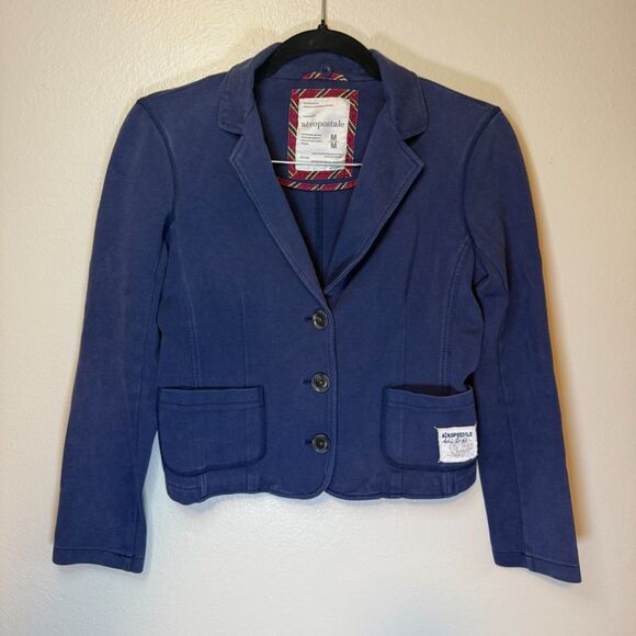 Aeropostale Junior's Women's Preppy Pleated Cotton Navy Blue Blazer Size M - Picture 1 of 7